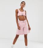 One Above Another High Waist Shorts In Vintage Wash Denim Two-piece-pink