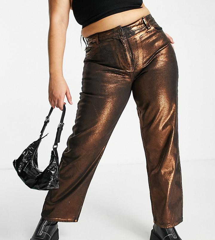 Collusion Plus X005 Mid Rise Straight Leg Jeans In Bronze Coating-brown
