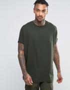 Asos Super Oversized T-shirt With Roll Sleeves In Green - Green