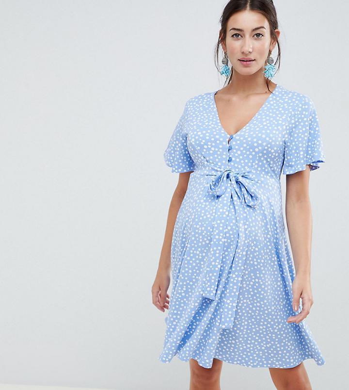 Asos Design Maternity Nursing Tea Dress In Scatter Spot Print - Multi