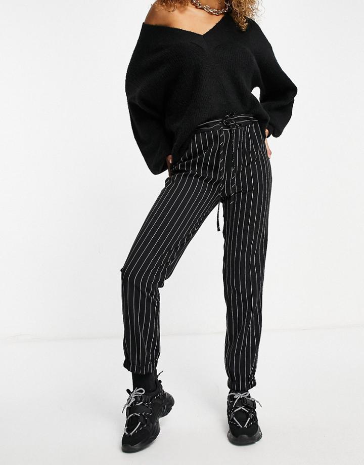 Asos Design Woven Sweatpants In Black Pinstripe