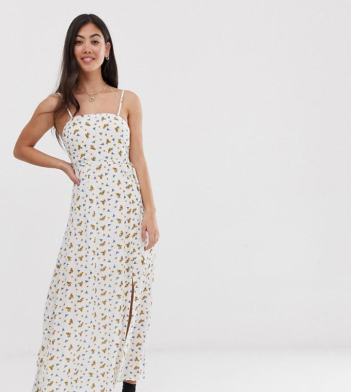 Vero Moda Petite Floral Square Neck Maxi Dress - Cream