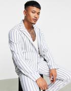 Asos Design Set Smart Track Jacket In White And Blue Stripe