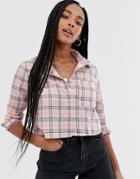 Daisy Street Cropped Long Sleeve Shirt In Check - Pink