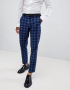 Asos Design Wedding Skinny Suit Pants In Tonal Blue Check - Blue