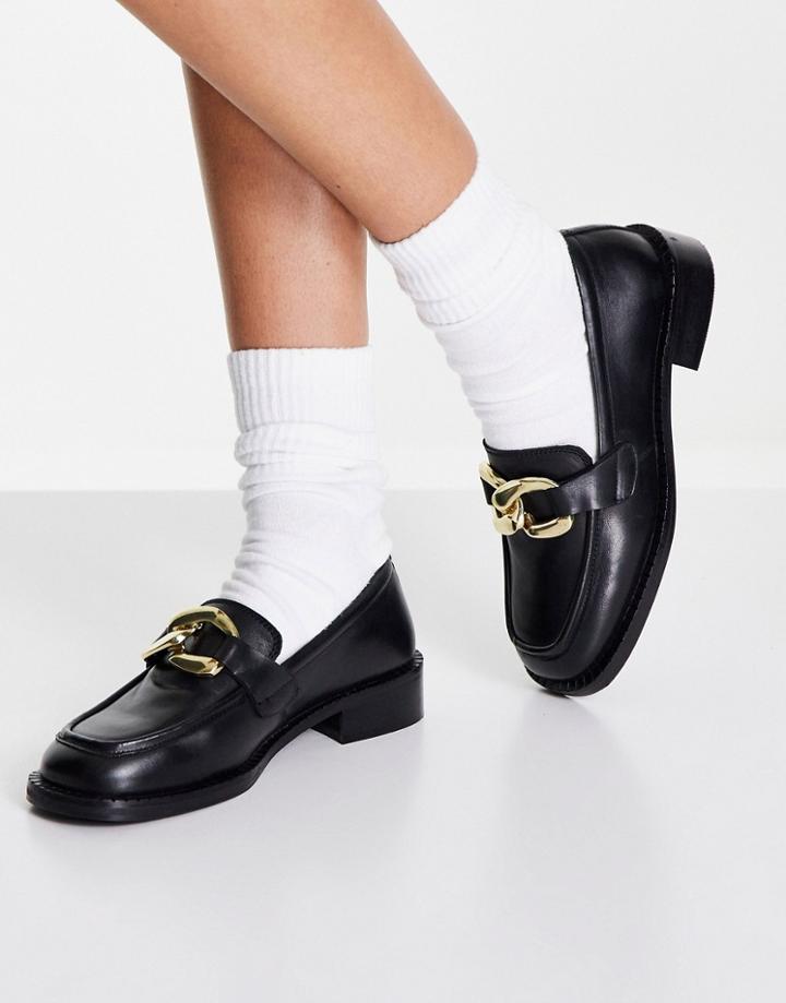 River Island Chain Detail Flat Shoe In Black