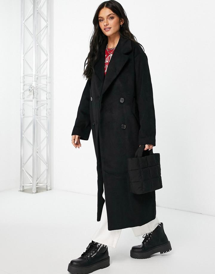 Monki Oversized Long Coat In Black