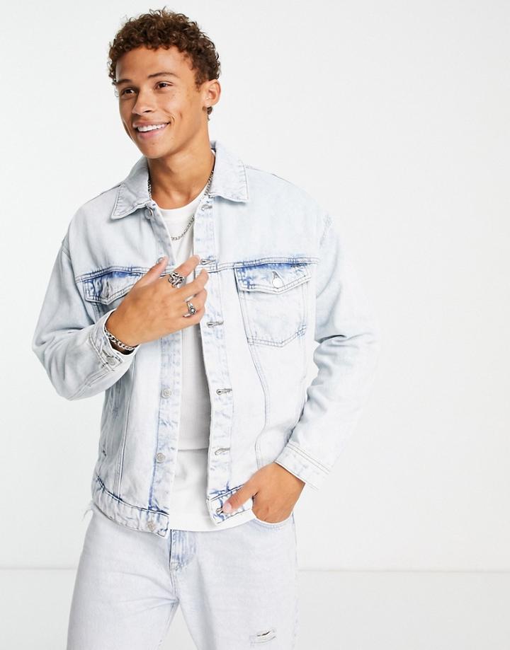 Only & Sons Oversize Denim Jacket In Acid Wash-blue