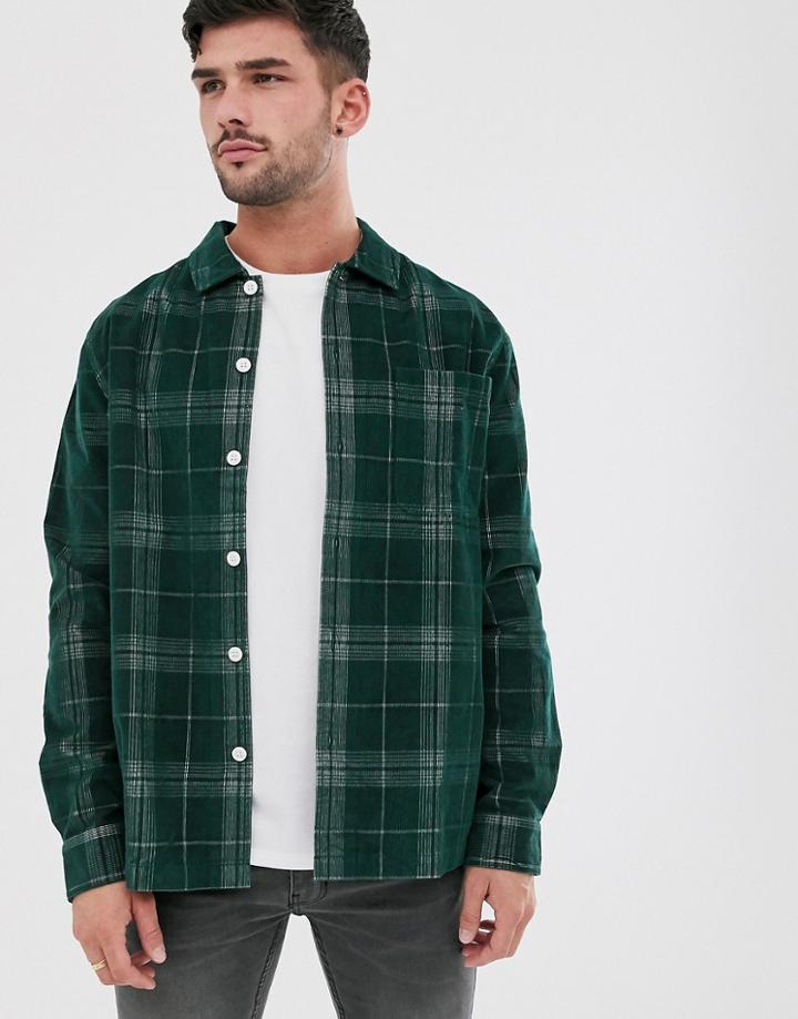 Farah Croft Cord Check Overshirt In Green - Green