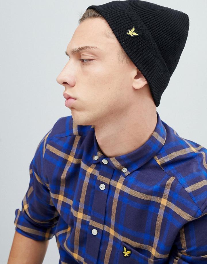 Lyle & Scott Ribbed Lambswool Beanie In Black - Black