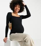 Asos Design Maternity Sweater In Rib With Square Neck In Black
