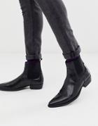 Asos Design Stacked Heel Western Chelsea Boots In Black Faux Leather - Black