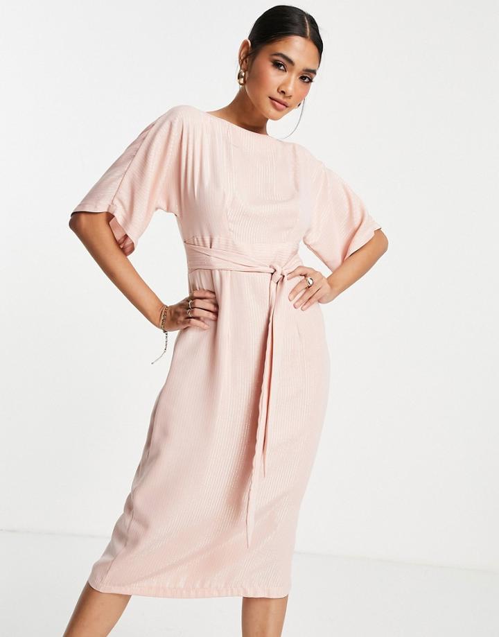 Closet London Metallic Stripe Pencil Midi Dress In Stone-neutral