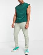 Asos Design Linen Mix Slim Pants In Light Khaki-green