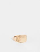 Asos Design Square Signet Ring With Embossing In Gold Tone