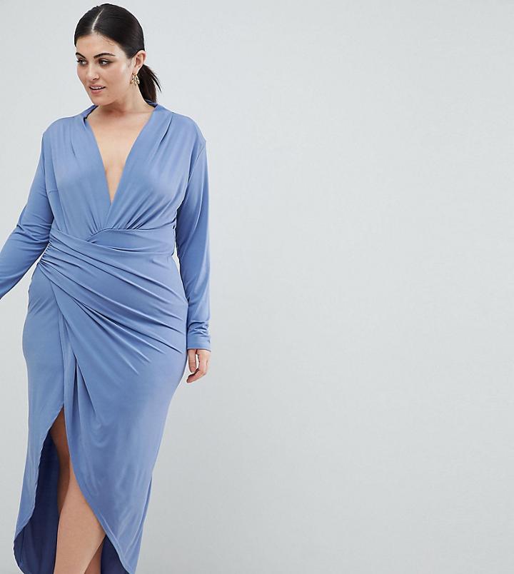 John Zack Plus Wrap Front Maxi Dress - Blue