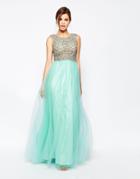 Forever Unique Kaitlyn Maxi Prom Dress With Embellished Bodice - Mint