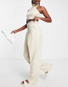 Asos Edition Pleat Waist Tapered Pants In Stone-neutral