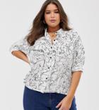 Asos Design Curve Cropped Long Sleeve Shirt In Sketchy Dinosaur Print - Multi