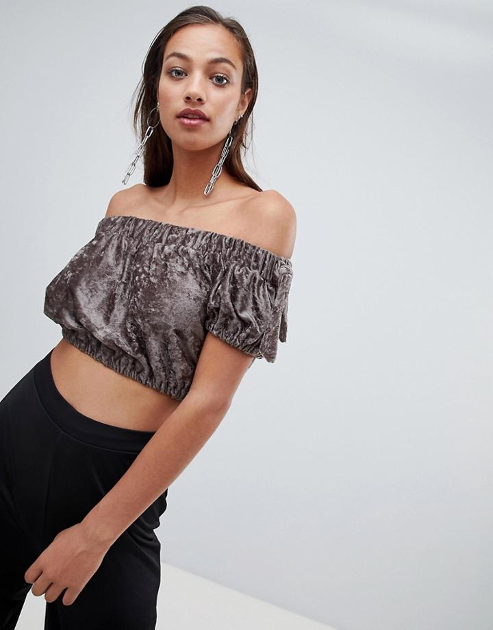 Love Crushed Velvet Bardot Crop Top-green