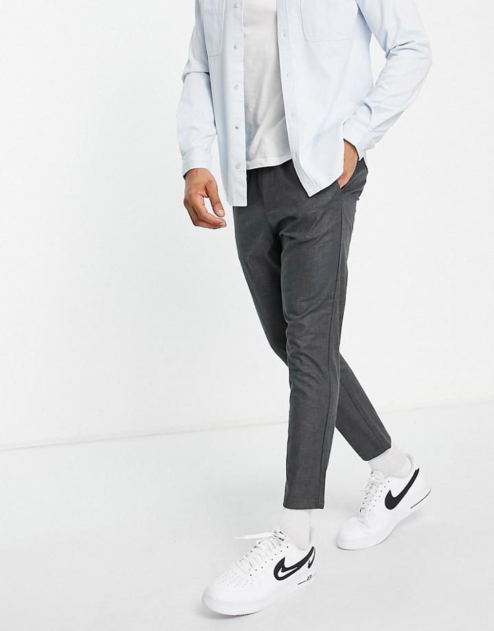 Only & Sons Tapered Fit Smart Pants With Drawstring Waist In Dark Gray-black