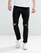 Brave Soul Skinny Black Jeans With Knee Rips - Black