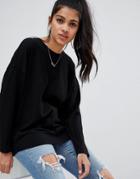 Asos Design Long Sleeve T-shirt With Batwing In Black - Black