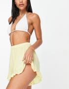 Asos Design Flutter Frill Crinkle Beach Short In Yellow