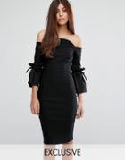 Vesper Structured Pencil Dress With Fluted Bow Sleeves - Black