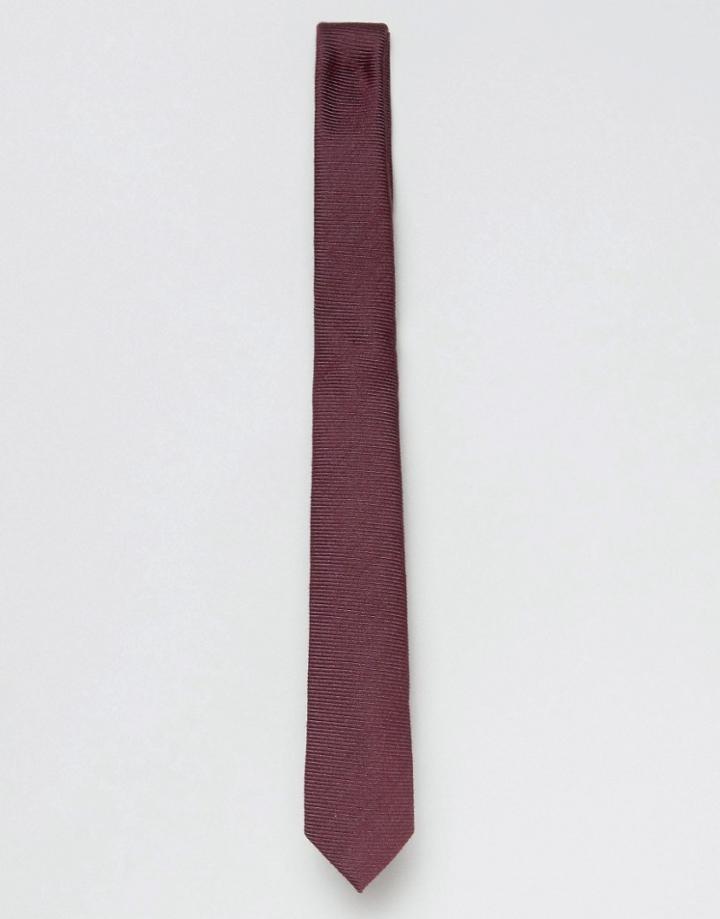 Asos Slim Tie In Burgundy Ottoman - Red