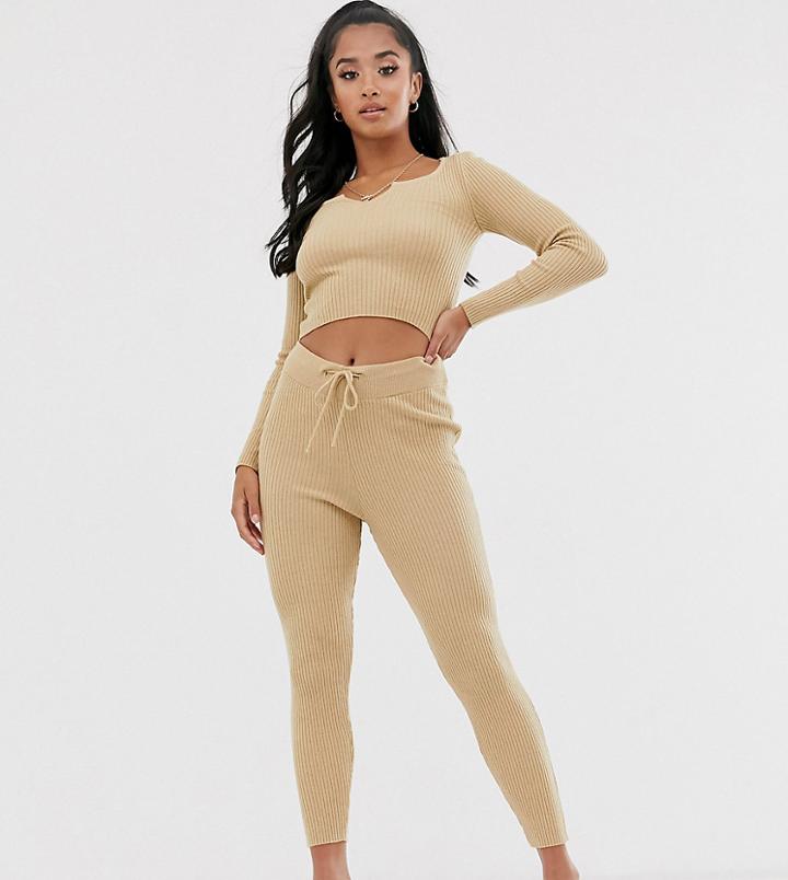 Asos Design Petite Two-piece Rib Knit Slim Sweatpants-stone