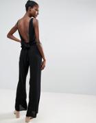 Asos Jumpsuit In Crinkle With Tie Waist And Open Back - Black