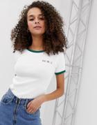 Miss Selfridge Slogan Tee With Contrast Tipping In White - White