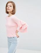Lost Ink Frill Sleeve Sweater - Pink