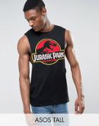 Asos Tall Jurassic Park Sleeveless T-shirt With Extreme Dropped Armhole - Black