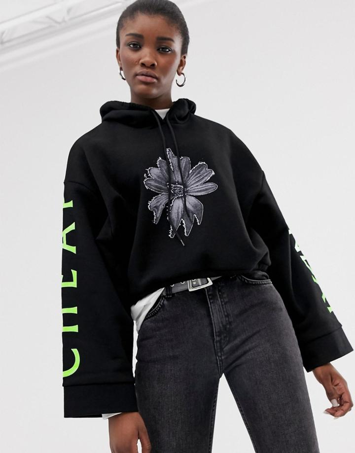 Cheap Monday Roses Are Dread Cropped Hoodie With Organic Cotton - Black