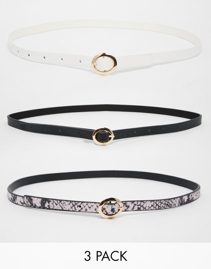Asos 3 Pack Oval Buckle Skinny Waist And Hip Belts - Multi