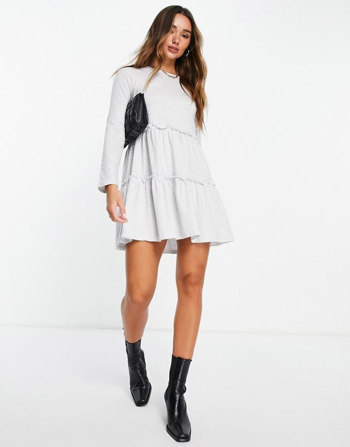 River Island Smock Tiered T-shirt Dress In Gray-grey