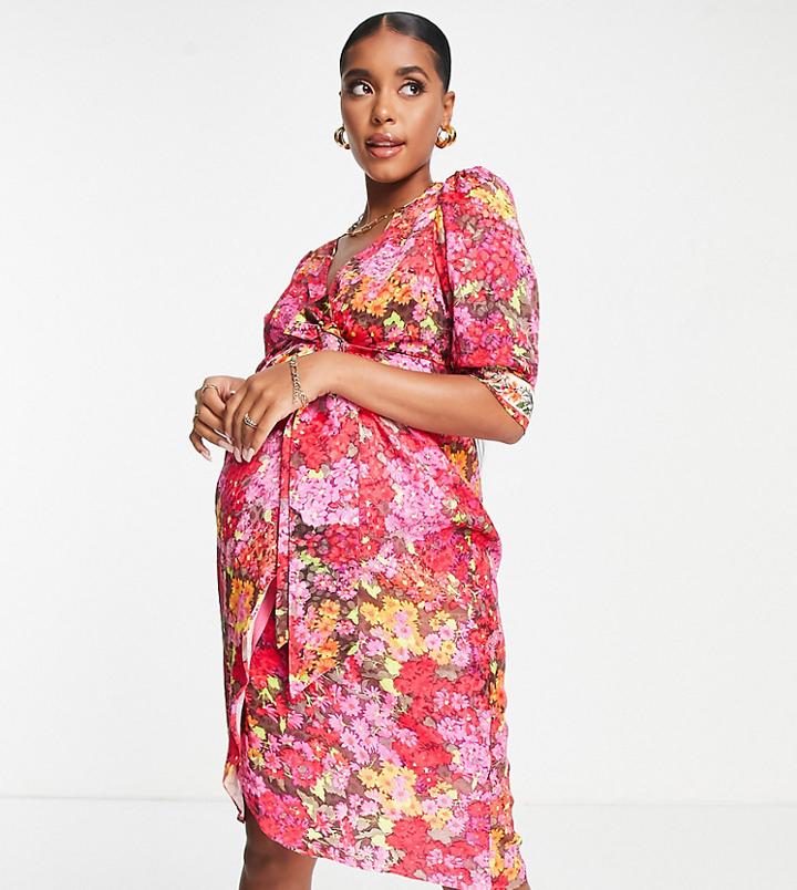 Hope & Ivy Maternity Vanessa Wrap Dress In Pink