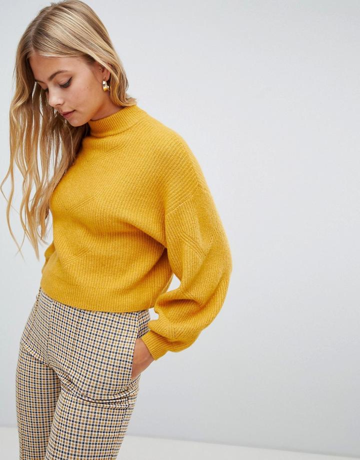 Miss Selfridge Balloon Sleeve Jumper In Ochre - Yellow