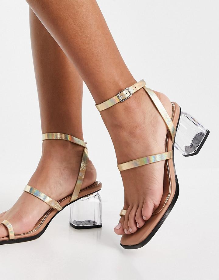River Island Block Heel Sandal In Gold