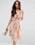 Asos Wedding One Shoulder Dress In Summer Rose Bouquet Print - Multi