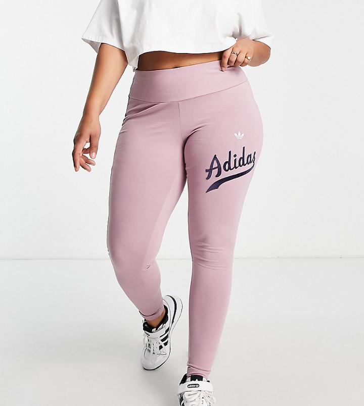 Adidas Originals Plus Graphic Logo Leggings In Mauve-pink