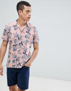 Jack & Jones Premium Revere Collar Short Sleeve Shirt With Floral Print - Pink