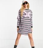 Asos Design Maternity Oversized Long Sleeve T-shirt Dress In Purple Black And White Stripe-multi