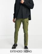 Asos Design Skinny Smart Cargo Pants In Khaki-green
