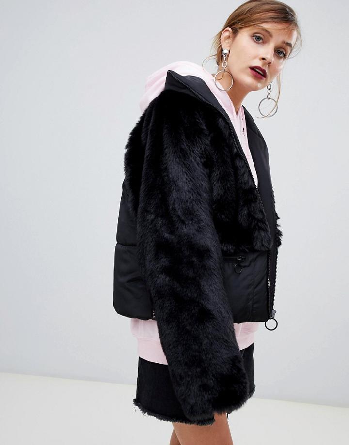 Story Of Lola Padded Jacket With Faux Fur Panel - Black