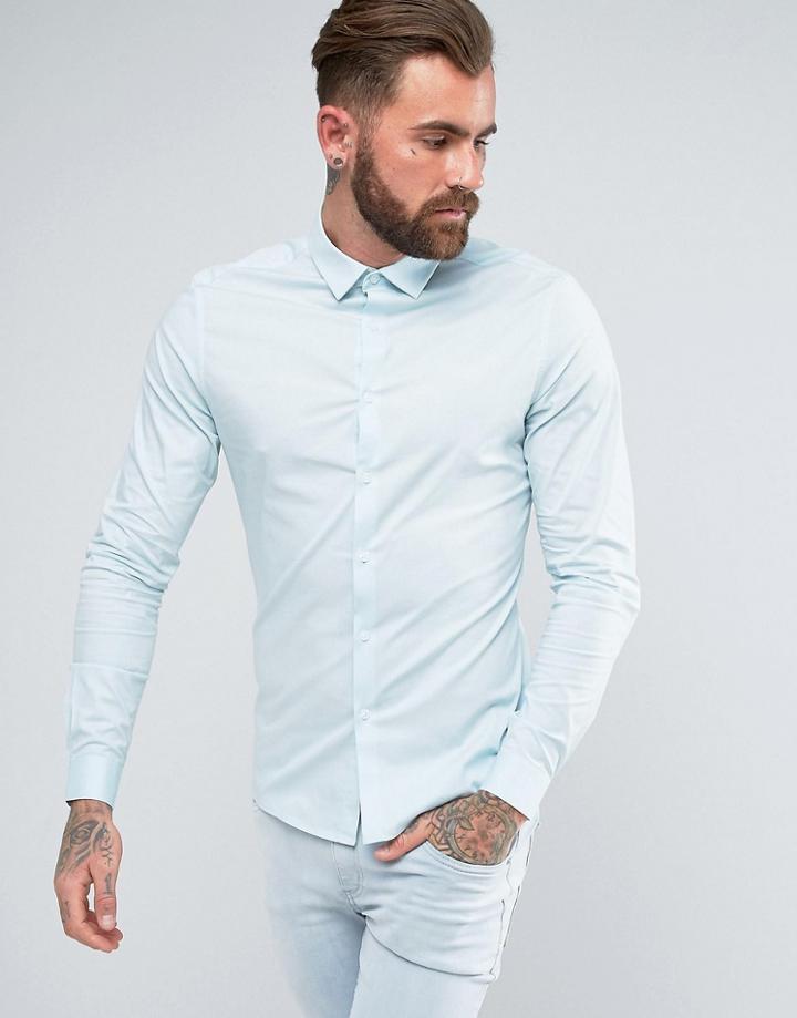 Asos Skinny Shirt In Pale Blue - Blue