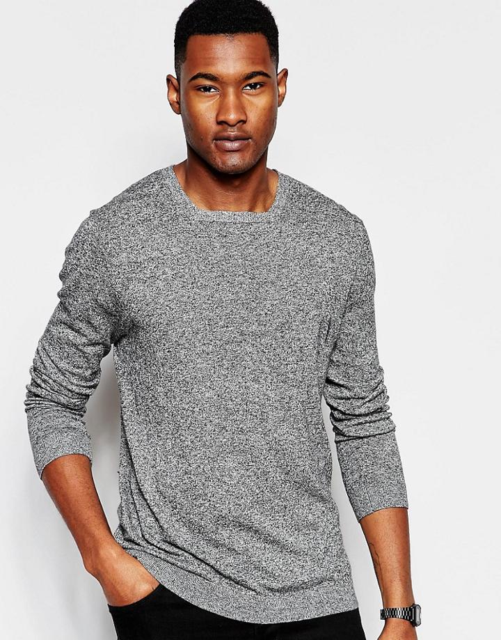 Asos Square Neck Sweater In Black And White Twist Cotton - Gray