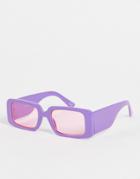 Topshop Neon Plastic Rectangle Sunglasses In Purple